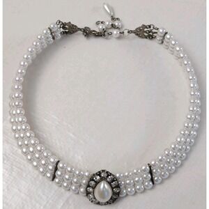 Vintage Christina Collection Pearl Choker Triple Strand Rhinestone Bridal